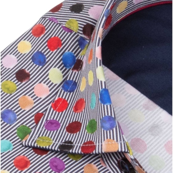 NWT Eight X Dress Shirt Mens XXL Slim Fit Button Up Short Sleeve Colorful dots - Picture 2 of 11
